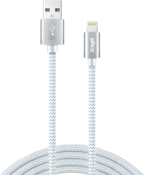 XYS-L10604B Charge and Sync USB to Lightning Braided Cable, 10 Ft. (White)...