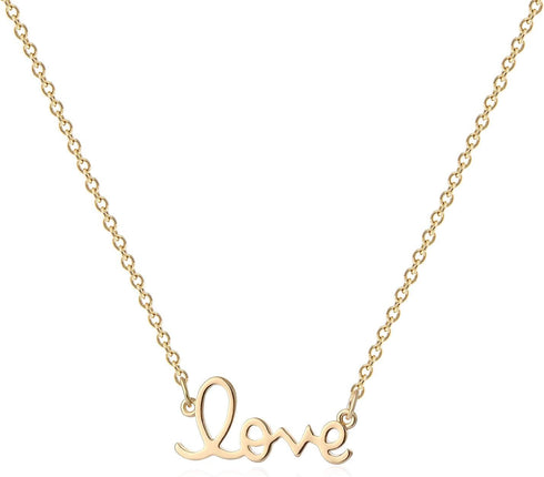 MYEARS Women Word Love Necklace Gold Cursive Pendant 14K Gold Filled Chain Dianty Boho Beach Simple Handmade Jewelry Gift...