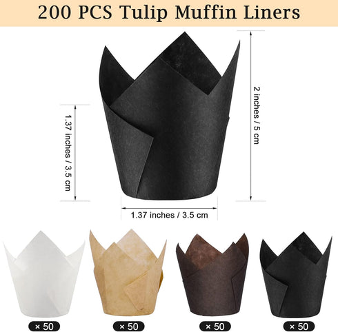 Ruisita 200 Pieces Mini Tulip Baking Cups Greaseproof Cupcake Muffin Liners Muffin Cases Wrappers for Wedding Birthday Party Baby Shower,Brown,Whi...