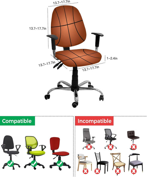 Computer Office Chair Cover,Basketball Texture Brown Washable Removable Rotating Boss Chair Slipcovers Soft Desk Chair Cover 1pcs...