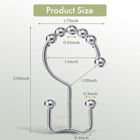 Amazer Shower Curtain Hooks Rings, Rust-Resistant Stainless Steel Double Shower Curtain Hooks, Shower Hooks for Shower Curtain and Liner Bathroom,...