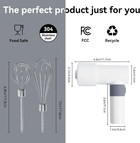 Cordless Hand Mixer Electric Whisk USB Rechargeable Handheld Electric Blender 304 Stainless Steel Portable Egg Beaters...