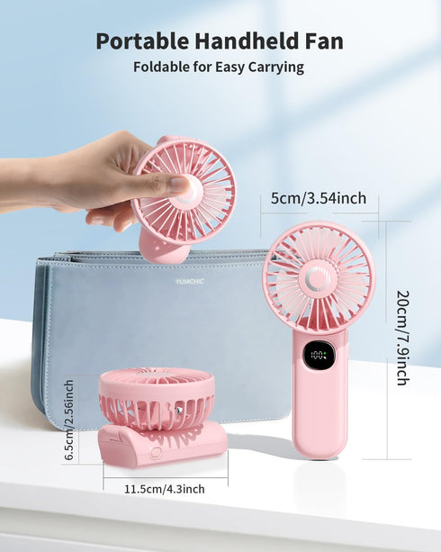 Handheld Fan, Foldable Portable Fan with LED Display, 3000mAh Battery Operated Mini Hand Held Fan, Handheld/Neck/Desk 3 in 1 Personal Small Fan fo...