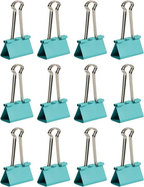 JAM PAPER Colorful Binder Clips - Large - 1 1/2 Inch (41 mm) - Teal Binderclips - 12/Pack...