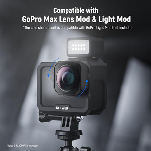 NEEWER Video Rig Cage Compatible with GoPro Hero 12 11 10 9 Light Mod Max Lens Mod, Durable Plastic with 3.5mm Media Audio Mic Adapter Mount, Cold...