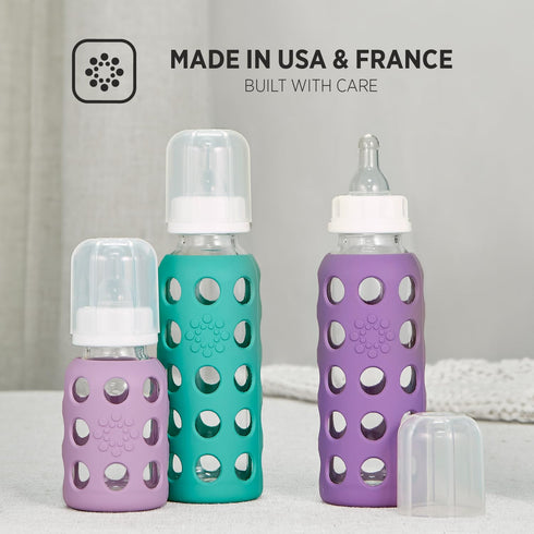 Lifefactory Glass Baby Bottle with Stage 1 Nipple and Protective Silicone Sleeve Cantaloupe, 4 Oz...