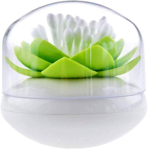 Niviy Q-Tips Holder Cotton Swab Organizer Lotus Shape Swab Cosmetic Storage Bathroom Decor, Green1...
