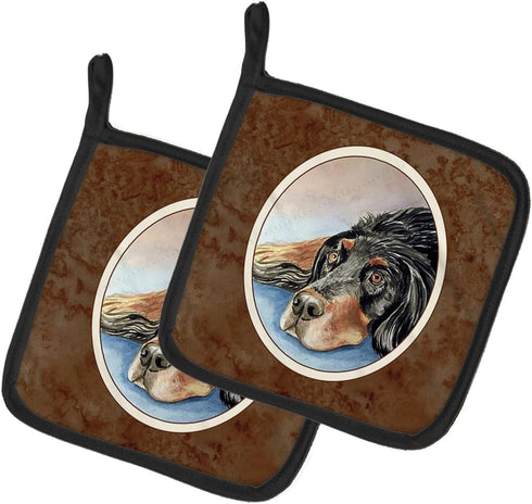 Caroline's Treasures 7062PTHD Gordon Setter Waiting on Mom Pair of Pot Holders Kitchen Heat Resistant Pot Holders Sets Oven Hot Pads for Cooking B...