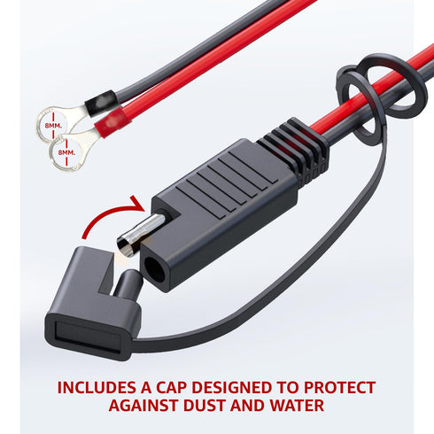 1 Ft - 16 AWG Cable Connector SAE to O-Ring Terminal Harness, 10A, Extension Cord Quick Disconnect for Battery Charger, Car, Motorcycle (10 Pcs wi...