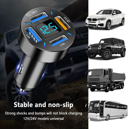 4-in-1 Car Charger 66W Super Fast Charging with USB 2.4A&QC 3.0(Voltmeter&LED Lights) Universal Quick Charge for 12-24V Car Cigarette Lighter Plug...