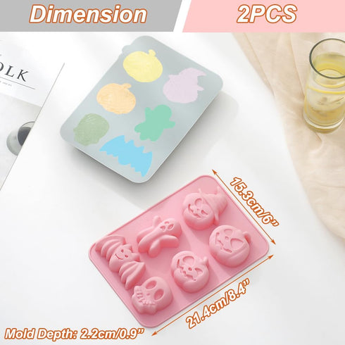 2 Pack Halloween Silicone Cake Mold Pumpkin Bat Skull Ghost Shape Silicone Mold for Chocolate Candy Gummy Jello Ice Cube Crayon Melt Biscuits, Soa...