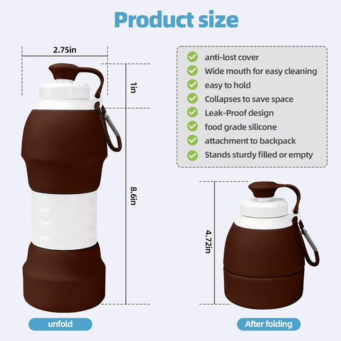 Collapsible Water Bottle, Upgrade Leakproof Foldable BPA Free Silicone Reusable Sports Bottle, Portable Refillable Bottles with Carabiner, Ideal f...