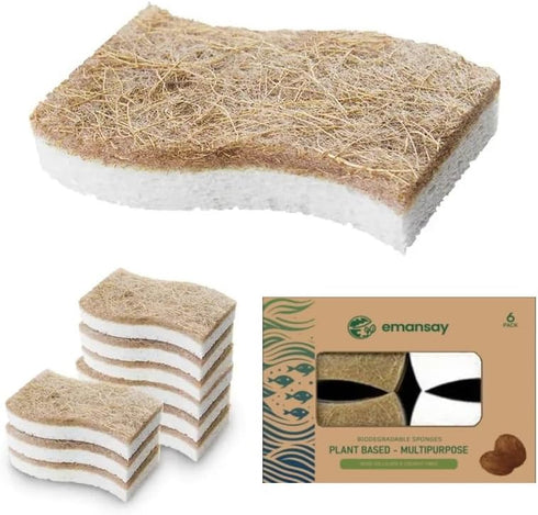 Eco Friendly Scrubbing Sponge, 6-Pack, Biodegradable, All Natural, Plant Based Kitchen and Bath, Multi-Surface Scrubber Sponge...