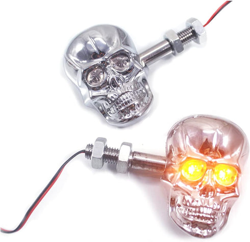 Motorcycle 10mm Screw Skull Head LED Amber Turn Signal Indicator Light (Chrome)...