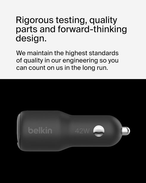 Belkin BoostCharge Dual Car Charger 42W w/Fast Charge USB-C 30W PPS & 12W USB-A Ports for Apple iPhone 15, 15 Pro, 15 Pro Max, iPhone 14 Series, i...