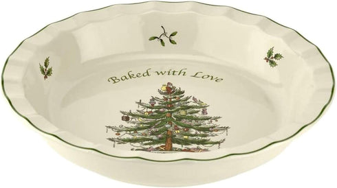 Spode Christmas Tree 10-Inch Pie Dish - Round Baking Dish for Holiday Desserts - Festive Earthenware Serveware for Christmas Table Setting - Dishw...