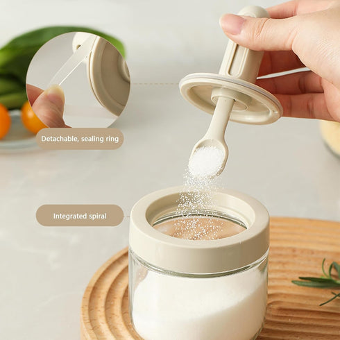 Glass Spice Jars with Spoon - 10oz Empty Spice Bottles Containers, Condiment Pot with Retractable Spoon for Kitchen to Storage Salt,Paprika,Sugar ...