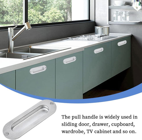 Mesee 2 Packs Flush Sliding Door Handles with Fixing Screws, Stainless Steel Recessed Oval Drawer Pull Handle Concealed Finger Pulls for Wardrobes...