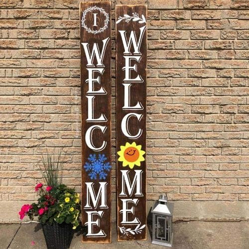 24 Welcome stencil for painting on wood,Home Sign mini Stencils Reusable Porch Sign and Front Door Vertical Welcome Comes with Stencil-Sunflower,D...