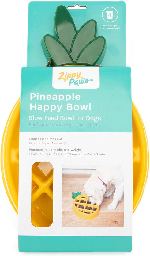 ZippyPaws - Happy Bowl - Slow Feed Dog Bowl - Up to 10x Slower Eating - Dishwasher Safe, Non Slip - Pineapple...