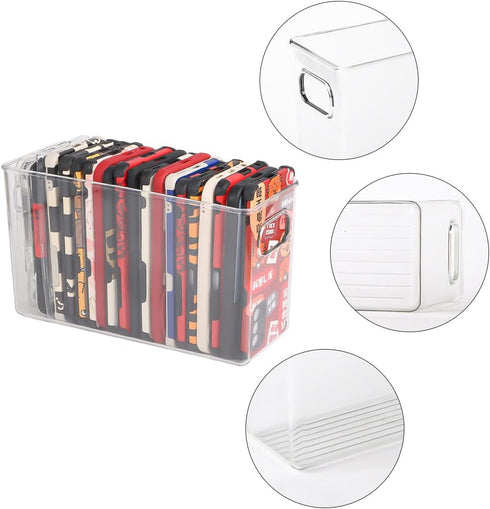 Plastic Clear Phone Case Organizer, Storage Holder Box with Handle Multifunctional Phone Case Storage, Electronics Organizer for Desk, Cabinet, Sh...