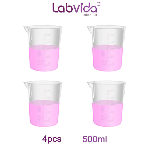 4pcs of Stackable Plastic Beakers, Vol.500ml, PP Material, with Molded Graduation, LVB004...