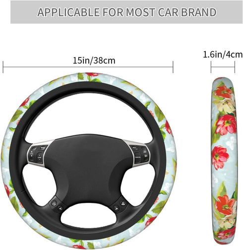 Flower Butterfly Steering Wheel Cover Women Girl Car Accessories Interior Universal 15 Inch Auto Anti-Slip Steering Wheel Protector for Truck SUV ...