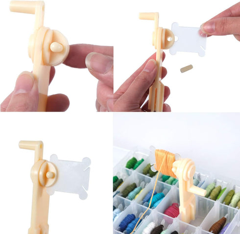 200 Pieces Plastic Floss Bobbins with Bobbin Winder for Cross Stitch Cotton Thread Craft DIY Sewing Storage, White...