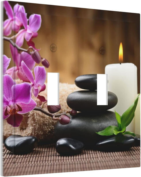 Zen Stone 2 Gang Double Toggle Light Switch Cover Decorative Wall Plate Electrical Faceplate for Country Farm Bathroom Home Living Room Decor 5" x...