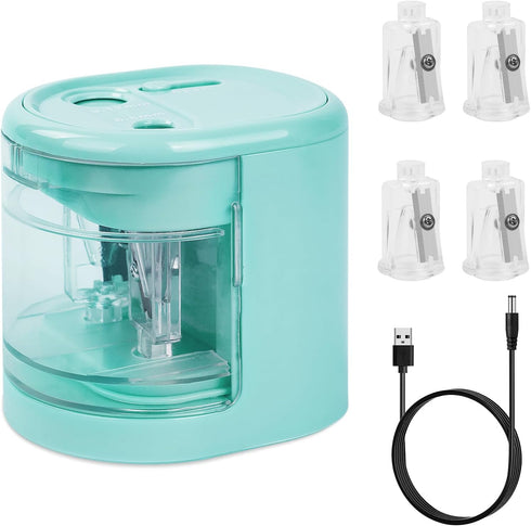 AUAUY Electric Pencil Sharpener with Double Hole, USB/Battery Operated Automatic Sharpener with 4 Extra Knife Holders, for 6-8mm/9-12mm Standard P...