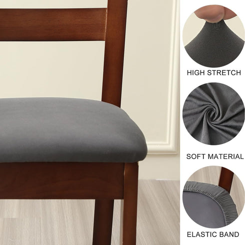 Chair Seat Covers Set of 6 Stretch Grey Chair Covers for Dining Room Square Removable Washable Chair Protector Seat Cushion Slipcovers for Kitchen...