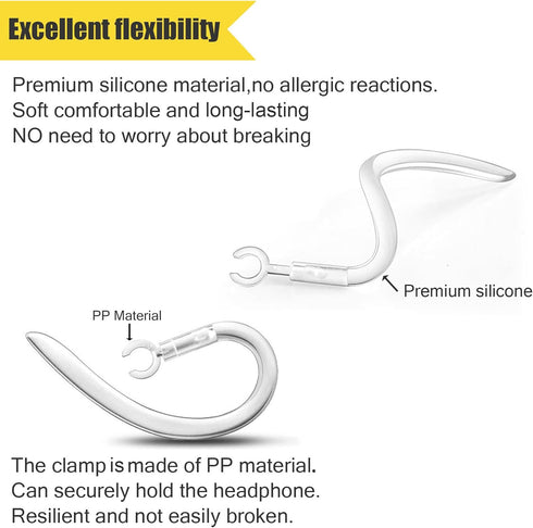 Ear Hooks Eartips Kit 360° Rotatable Adjustable Soft Silicone Anti-Slip Sports Clamp Universal Headset Clips Earbuds Replacement for Newbee/Plantr...