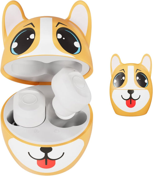 Coby Children’s Bluetooth Wireless Earbuds – “Chloe The Corgi” Character Rechargeable Earbuds, 24-Hour Total Play Time, Water-Resistant, Button Co...
