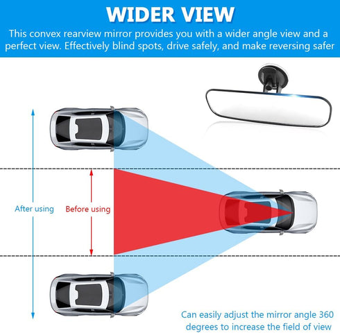 9.8'' Car Rear View Mirror with Suction Cup, Anti Glare Adjustable Auto Interior Rearview Mirror, HD Thickened Vehicle Inside Mirror Kit Universal...