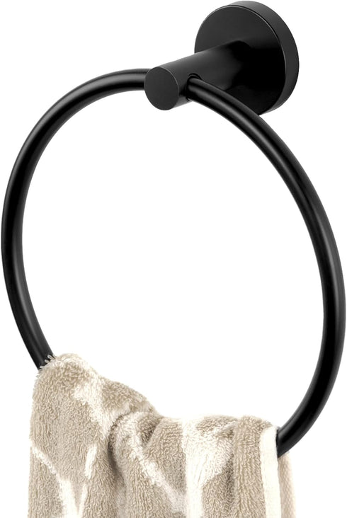 HITSLAM Matte Black Towel Ring for Bathroom, SUS304 Stainless Steel Hand Towel Holder Wall Mounted, Modern Simple Round Kitchen Hand Towel Ring wi...