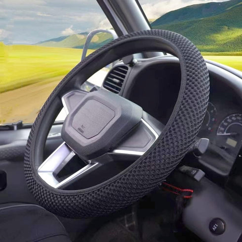 Breathable Stretch Elastic Steering Wheel Cover, Cool in Summer and Warm in Winter, Soft Microfiber Ice Silk Cloth Fabric, Universal 14.5-15 in, F...