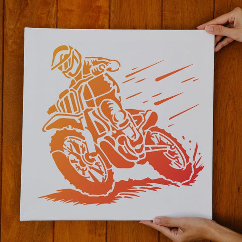 Motocross Stencils 11.8×11.8inch Large Square Motorcycle Stencil Template with Paint Brush on Wood, Canvas, Paper, Fabric, Wall and Furniture...