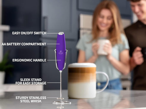 PRO MILK FROTHER WAND - ULTRA HIGH SPEED HANDHELD FROTHER - UPGRADED STAND - Powerful Handheld Mixer with Infinite Uses - Super Instant Electric F...