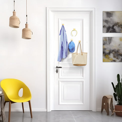 YIGII Adhesive Towel Hooks/Bathroom Hook, Gold Self Adhesive Hooks Heavy Duty Coat Hooks 4-Packs, Non-Punching for Hanging Robes Clothes Hats Stic...