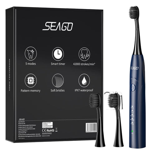 SEAGO Electric Toothbrush, Rechargeable Sonic Toothbrush Last for 30 Days with 5 Modes and 2 Mins Timer, Portable Electric Toothbrushes for Adults...