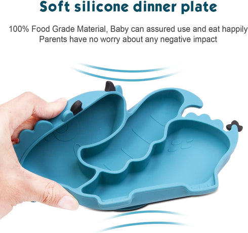 Silicone Suction Plate for Toddlers - Self Feeding Training Divided Plate Dish and Bowl for Baby and Toddler, Fits for Most Highchairs Trays (Dark...