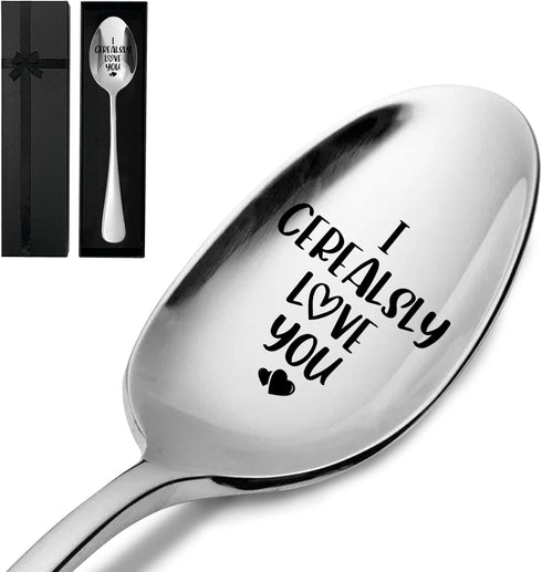 I Cerealsly Love You,Funny Engraved Stainless Spoon,Coffee/Tea/Ice Cream/Dessert/Cereal Spoon for Women Men,Couple Spoon,Valentine's Day Gifts(Wit...
