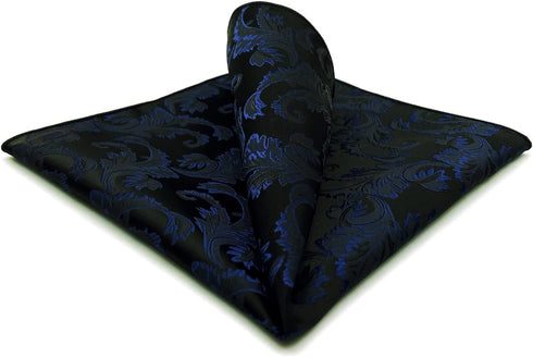 S&W SHLAX&WING Navy Pocket Square Black Patterned Handkerchief for Men Silk...