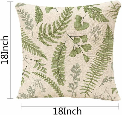 Throw Pillow Covers Green Leaf Floral in Vintage Style Leaves and Herbs Botanical Boxwood Seeded Eucalyptus Fern Maidenhair Pillow Case 18x18 Inch...