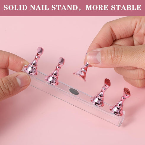 Qianyu 10 Pieces Nail Art Practice Stand Set 2 Acrylic Base Alloy Nail Tips Holders Training Fingernail Display Stands For Press On Reusable Putty...