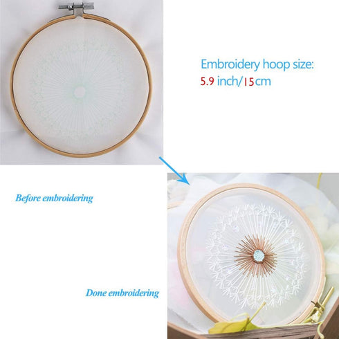 BENBO Embroidery Kits for Beginners with Pattern, Dandelion Hand Embroidery Cross Stitch Needlepoint Crafts with Color Pattern Cloth, 15cm Bamboo ...
