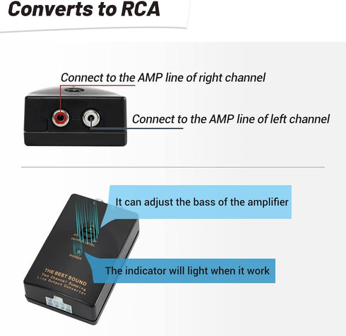 Car Audio Speaker Wire to RCA Line Output Converter, 2-Channel High to Low RCA Converter for Adding Amplifier Subwoofer to Stock Stereo...