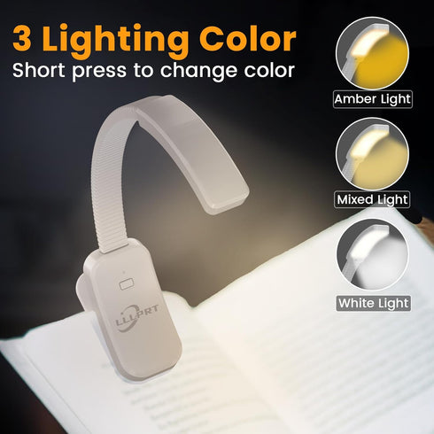 Clamp Table Lamp, 10 LEDs USB Rechargeable Clip on Book Light for Bed Reading with 3 Lighting Colors, Stepless Dimming, 120 Hours Runtime, 360° Fl...