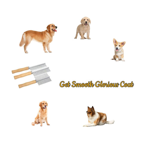 Professional Metal Dog Grooming Comb | 3 PCS Wooden Handled Pet Comb for Dogs and Cats | Removes Tangles, Dematting, Detangling | Great for Matted...