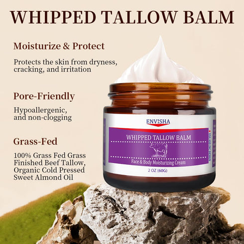ENVISHA Handmade Whipped Tallow Cream - for Face and Body, Nourishing and Hydrating Skin, 100% Organic Grass-Fed Tallow, All Natural Daily Skin Ca...